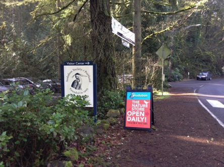 Signage at entry to main parking lot