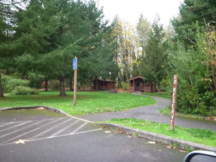 Accessible parking at rental cabins in campground area &ndash; compacted gravel path &ndash; reserve at 800-452-5687