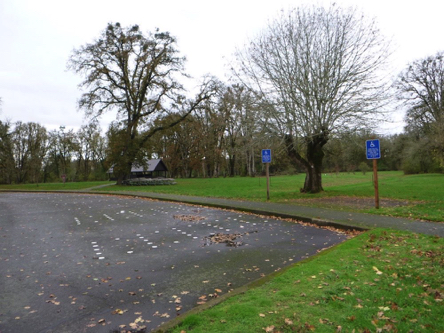 Parking lot with accessible spaces at day use area &ndash; reserve Oak Grove covered picnic shelter at (800) 452-5687