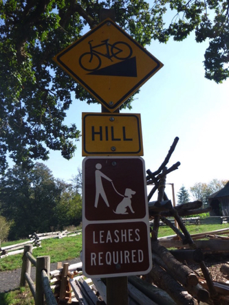 Sign at start of trail by visitor center &ndash; dogs must be on leash &ndash; sign shows steep trail grade ahead