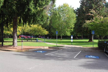 Accessible parking spaces near sports fields &ndash; curb-cut to paved access route to playground