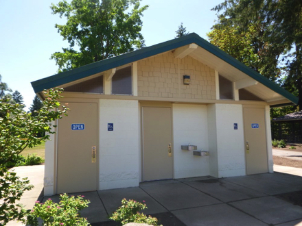 Restroom located by soccer field &ndash; park has five restroom buildings &ndash;  some have drinking fountains
