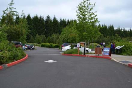 One way in and out of the parking lot with additional overflow parking lot