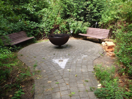 Access route of pavers leads to fire pit with 2 benches &ndash; bring wood &ndash; foraging prohibited