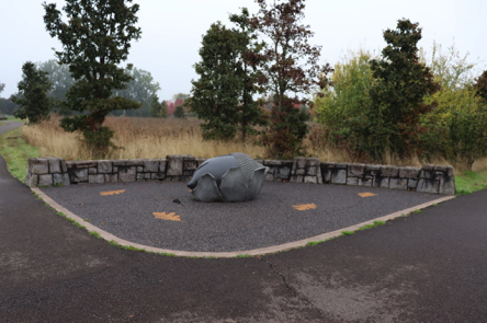 Acorn Plaza with rubber acorn to play on &ndash; stone wall to sit on &ndash; rubber surface
