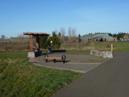There are five theme plazas throughout with benches