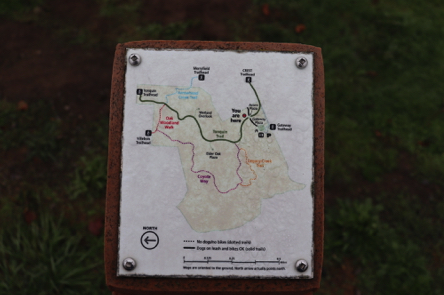 Map of trail capped on directional signage post Map of trail capped on directional signage post