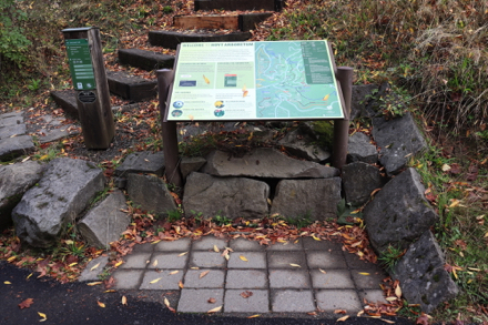 Interpretive display with trail map at trailheads of Overlook Trail &ndash; directional signage
