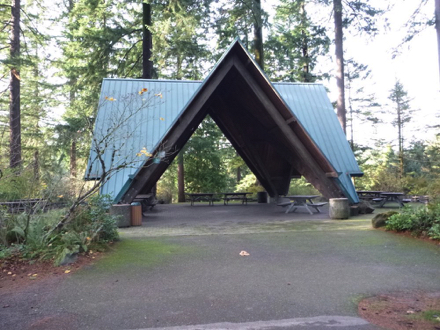 Stevens Pavilion near Spruce Trail with drinking fountains - restroom across street