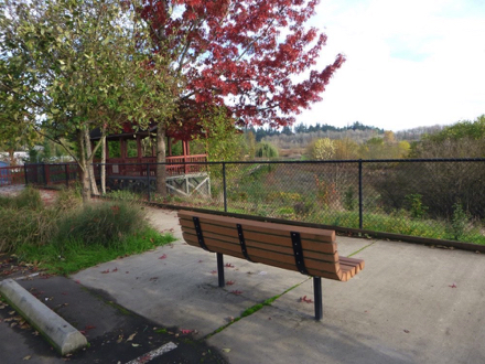 Bench overlooking wetland &ndash; north view parking lot &ndash; paved surface &ndash;  fence &ndash; shelter