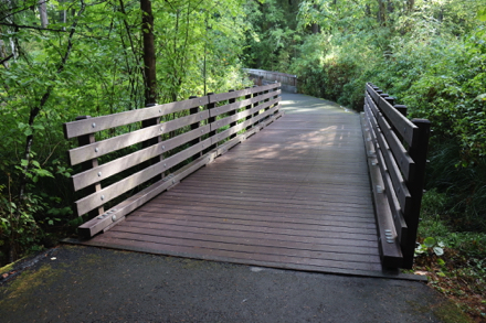 Hard surface to one of two wooden bridges on trial &mdash; small lip at transition