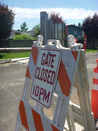 Gates to the parking lot lock - check for daily hours