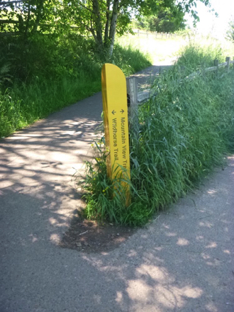 Trail markers with directions and names of trails