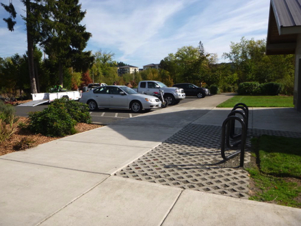 Parking lot &ndash; bike racks &ndash; restroom