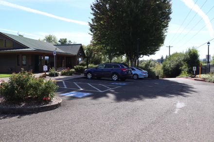 Parking lot right of entrance &ndash; accessible restroom &ndash; accessible parking &ndash; road to boat launch