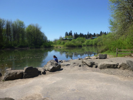 View of the lake with large rocks for sitting
