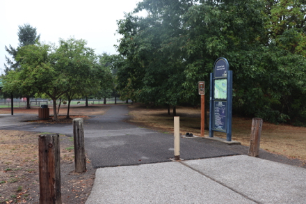 Sidewalk from Klineline Ponds to the sports complex and Salmon Creek Greenway trail &ndash; sign with map and information