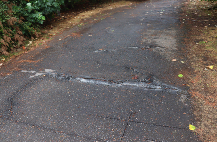 Paved trail from Klineline Pond to the softball fields may have ruts and bumps