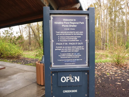 Sign at shelter &ndash; reservations 360-397-2285 &ndash; shelter available, if not used, on first served basis &ndash; garbage can