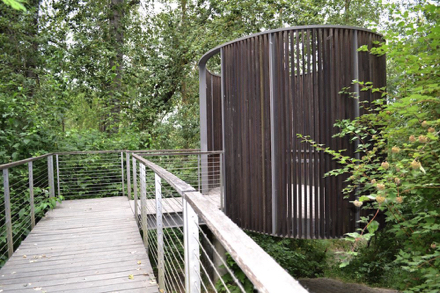 Boardwalk with edge protection and railing to bird blind