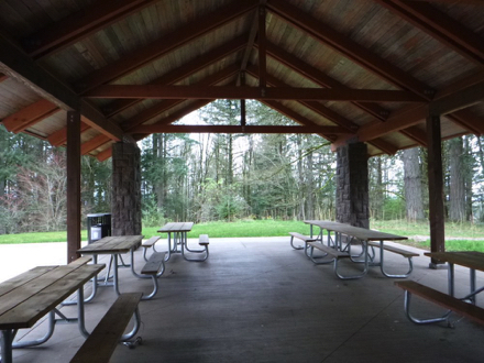Accessible picnic tables at the covered shelter
