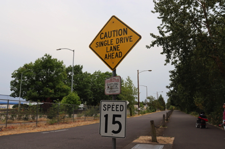 Shared single drive lane in and out of the park &ndash; 15 MPH