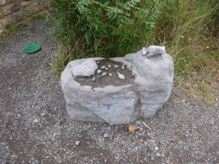 The Gibbons Creek Art Trail &ndash; art work along trail has a nature theme &ndash; boulder with frog on it