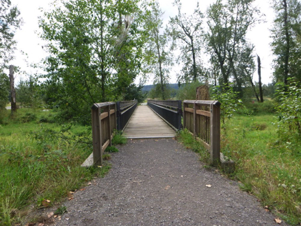 Wooden bridge with railing over Gibbons Creek &ndash; may be slippery when wet &ndash; surface transitions may have a lip