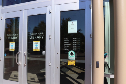 Front door of Tualatin Public Library &ndash; hours of operation