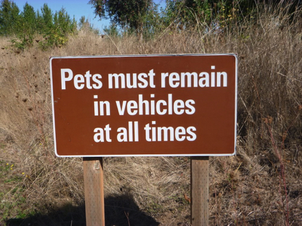 Sign at driveway - &ldquo;Pets must remain in vehicles at all times&rdquo;